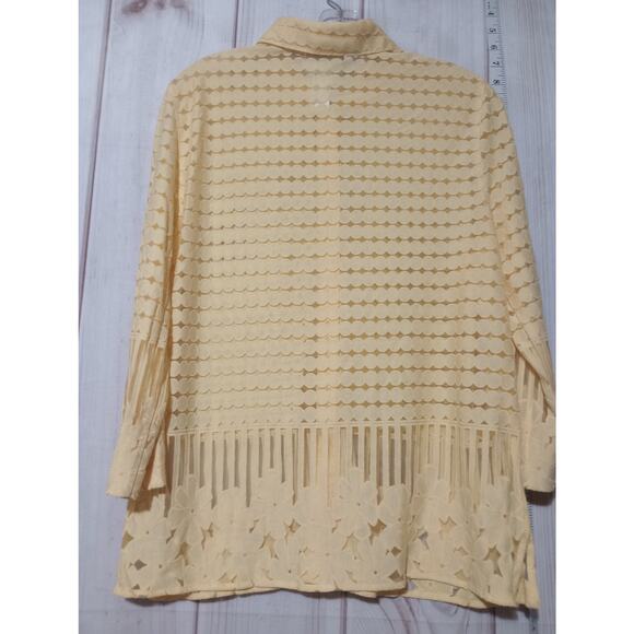 Alfred Dunner Shirt Womens Petite Large‎ Sheer Floral Embroidered Button Up Top - Picture 6 of 8